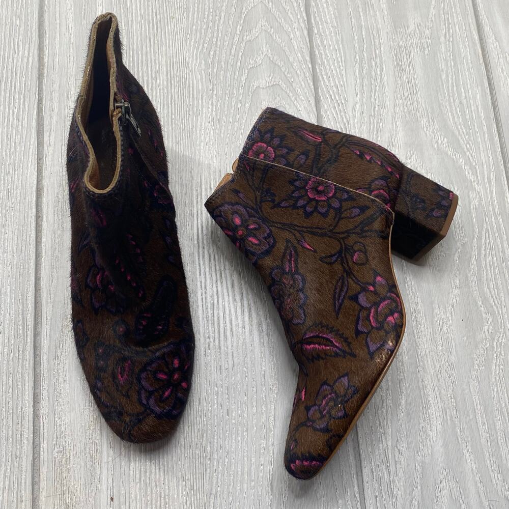 Madewell Brown Jacobean Floral Calf Hair The Margot Boots Size 7.5